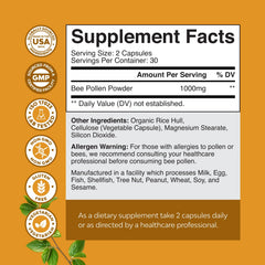 Natures Craft Bee Pollen Pills label design on bottle