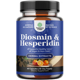 Natures Craft Diosmin Hesperidin 1000mg bottle highlighting vein support for leg comfort.