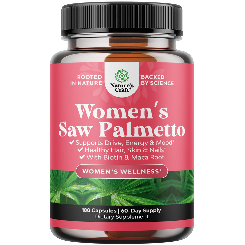 Nature's Craft extra-strength saw palmetto for women bottle pour shows easy daily use