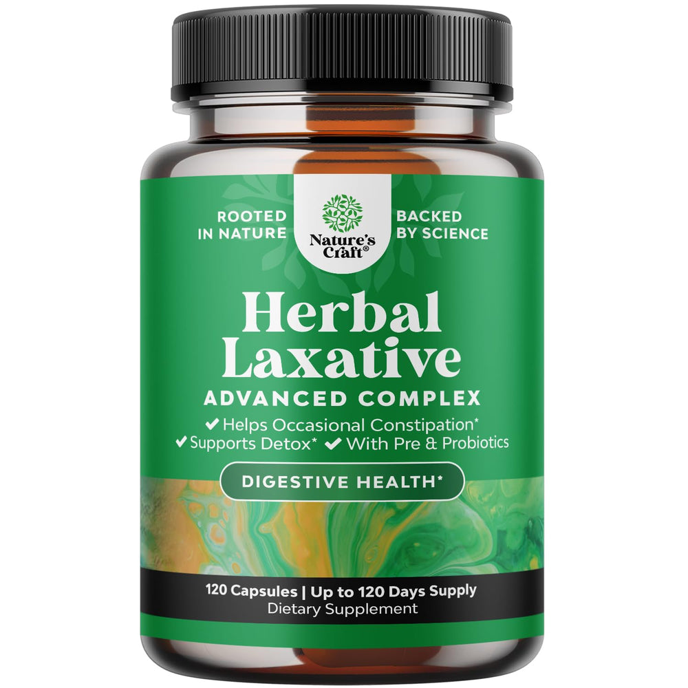 Natures Craft herbal laxative capsules bottle for gentle, convenient relief