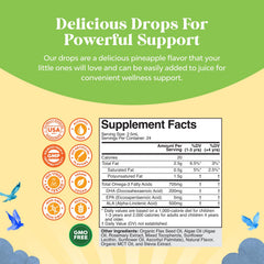 Natures Craft vegan label highlights fish-free formula for plant-based kid nutrition.