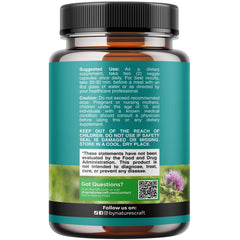 Close-up of Natures Craft liver cleanse pills highlighting milk thistle benefits.