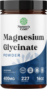 Natures Craft Potent Magnesium Glycinate Powder bottle for daily calm and relaxation.