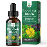 Natures Craft Rhodiola tincture bottle on a clean counter, convenient daily support for focus and calm.