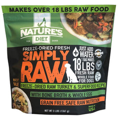Nature's Diet Simply Raw bag close-up showing transparent ingredient mix