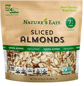 Nature's Eats sliced almonds bag close-up, ideal as a heart-healthy yogurt topping.