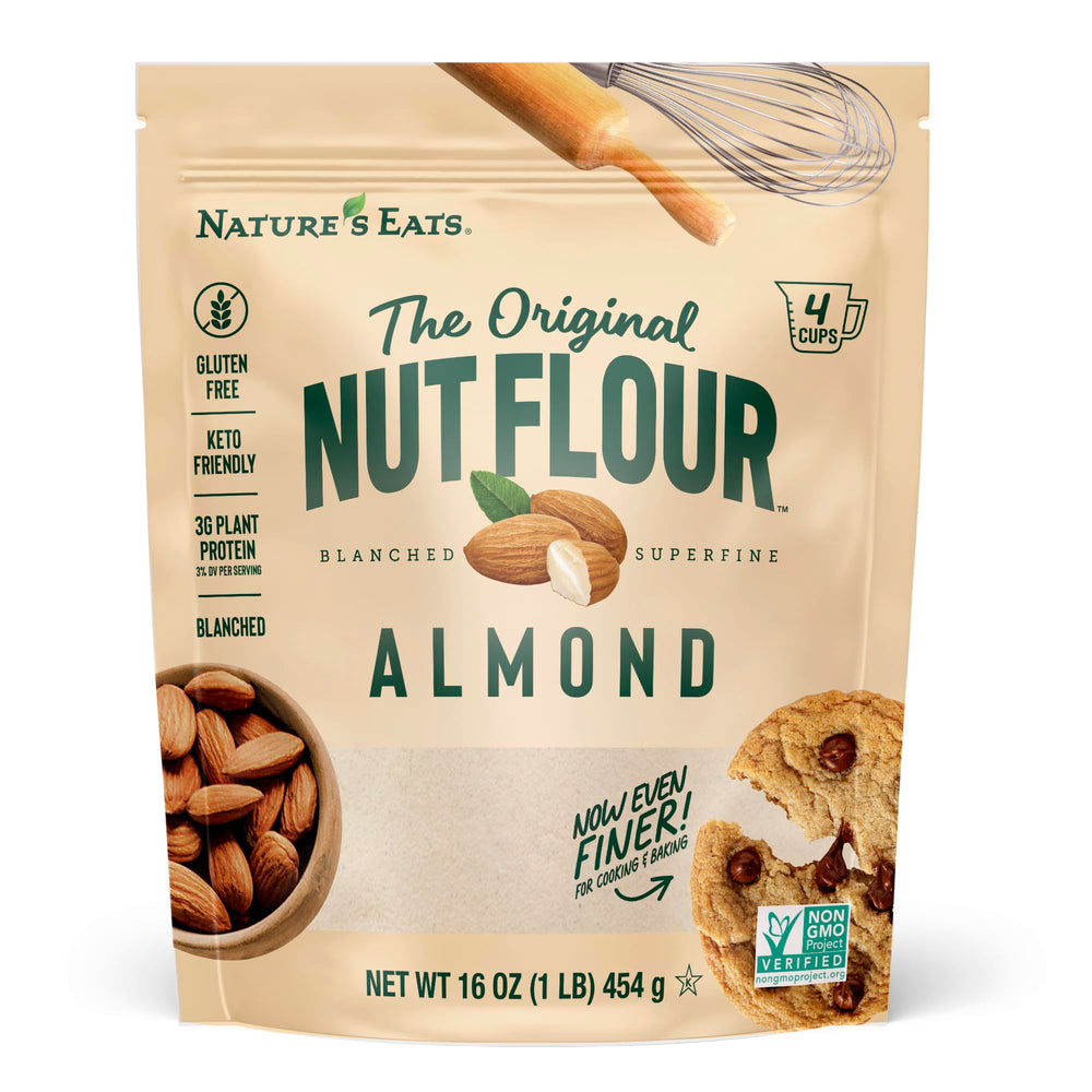 Nature’s Eats Superfine Almond Flour packet, fine texture for smooth baking and gluten-free meals.