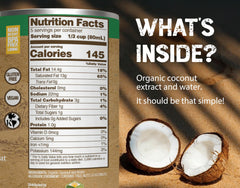 Nature's Greatest Foods coconut milk label shows organic certification and allergy-friendly claims