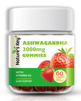 Nature's Key Ashwagandha Gummies bottle showing convenient daily dose and strawberry flavor