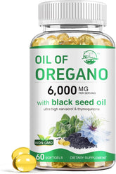 Nature's live Oil of Oregano bottle displays 2 in 1 formula for wellness.