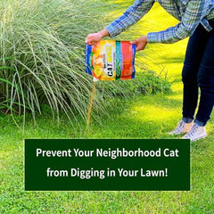 Nature's MACE Cat Mace granules spread over garden bed to deter cats