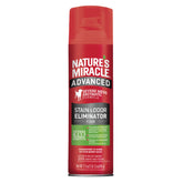 Nature's Miracle Advanced Stain & Odor Eliminator foam applied on carpet to target dog messes.