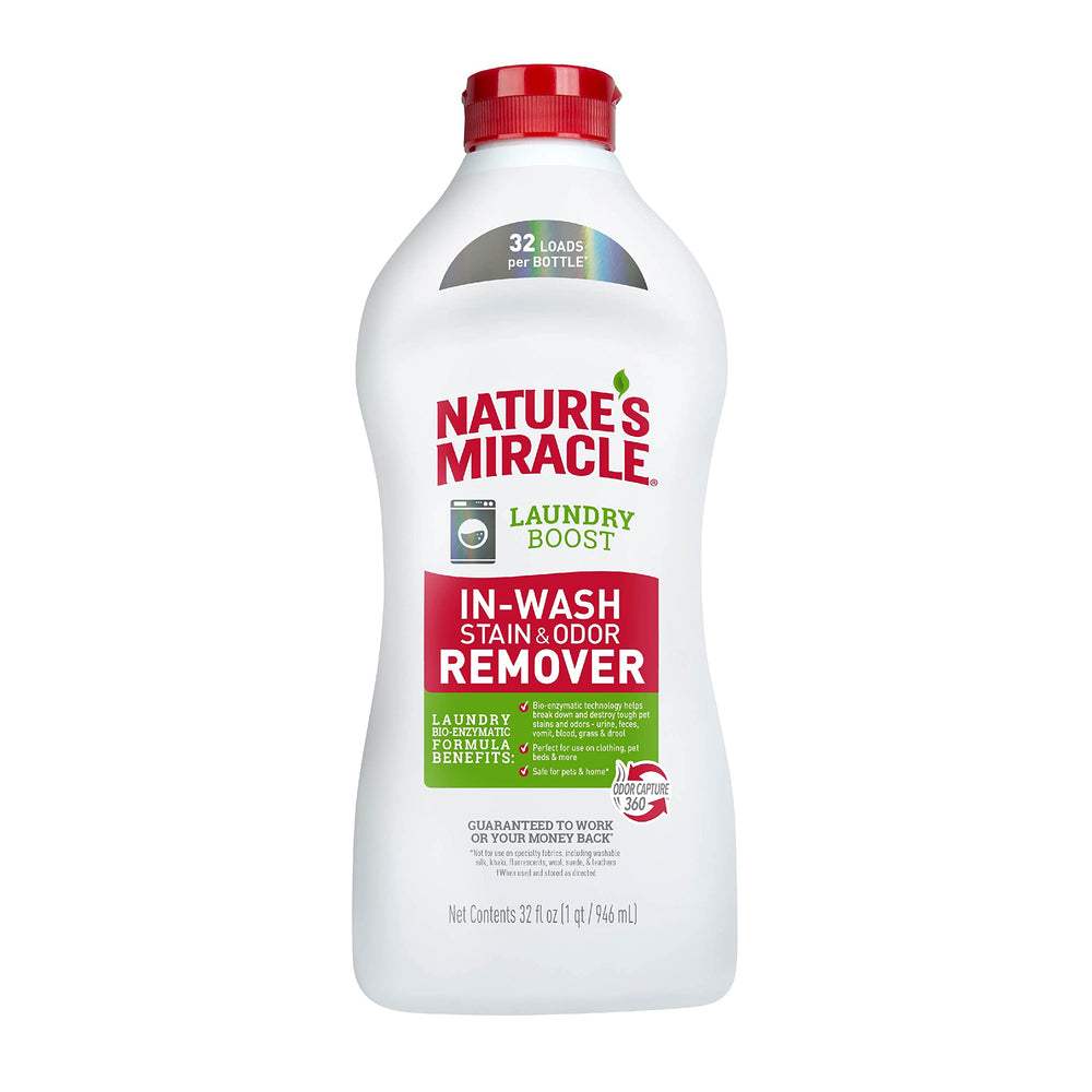 Nature’s Miracle Laundry Boost demonstrating bio-enzymatic action on stains in wash.