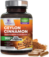Nature's Nutrition Ceylon Cinnamon bottle front with capsules for daily wellness.