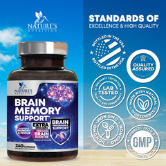 Bottle pour of Nature's Nutrition brain memory supplement for everyday use