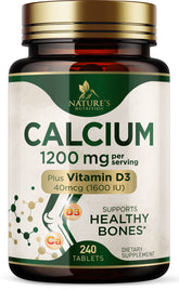 Nature's Nutrition Calcium 1200 mg bottle shows easy-to-swallow tablets for bone support