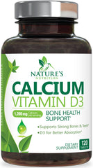 Nature's Nutrition calcium with vitamin D3 bottle front for easy daily use.