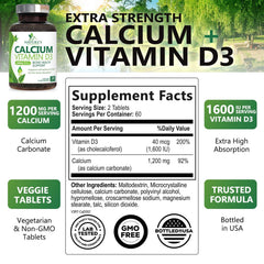 Close-up of Nature's Nutrition calcium-d3 tablets, small and easy to swallow.