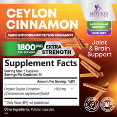 Close-up of Nature's Nutrition Ceylon Cinnamon capsules for energy support.