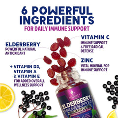 Nature's Nutrition Elderberry Gummies pouring close-up suggests grab-and-go daily wellness