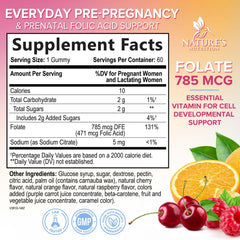 Closeup of Nature's Nutrition Folic Acid Gummies showing chewy texture and color