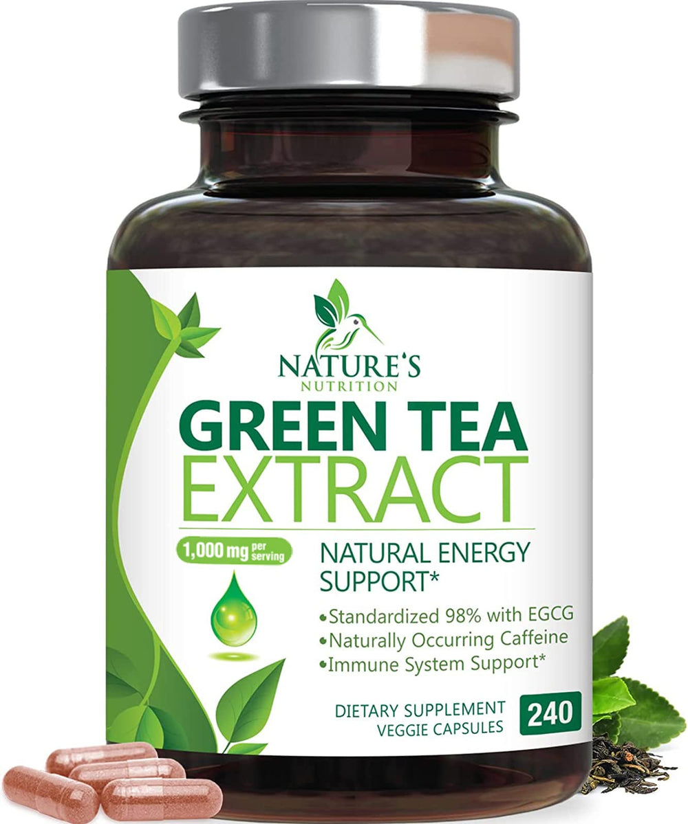 Nature's Nutrition Green Tea Extract 1000mg bottle shown for energy support