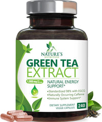 Nature's Nutrition Green Tea Extract 1000mg bottle shown for energy support