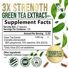 Nature's Nutrition green tea extract capsules closeup highlighting daily intake