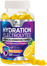 Nature's Nutrition Hydration Gummies bottle front, lemon flavor for daily hydration.
