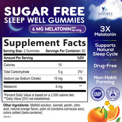 Nature's Nutrition Melatonin Sleep Gummies two gummies equal 6 mg per serving.