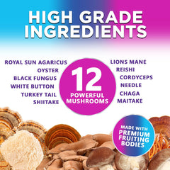 Nature's Nutrition Mushroom Gummies label detail highlighting premium blend.