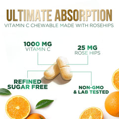 Nature's Nutrition Vitamin C chewables in natural orange flavor, tasty and convenient.