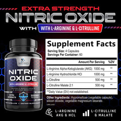 Nature's Nutrition Nitric Oxide Booster capsules closeup showing easy-to-swallow form.