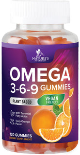 Nature's Nutrition Omega 3-6-9 gummies in orange bottle for daily wellness