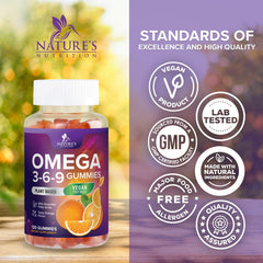 Nature's Nutrition omega-3-6-9 non-GMO formula label emphasizing purity