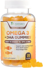 Nature's Nutrition Omega-3 Gummies orange bottle for daily flavorful omega-3 intake