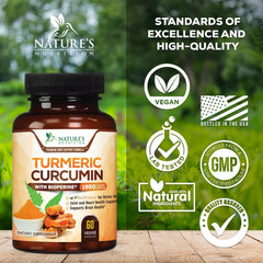 Nature's Nutrition organic-turmeric-powder close-up emphasizes pure ingredients.