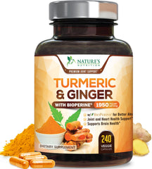 Nature's Nutrition Turmeric Curcumin bottle with 240 capsules for daily joint support.