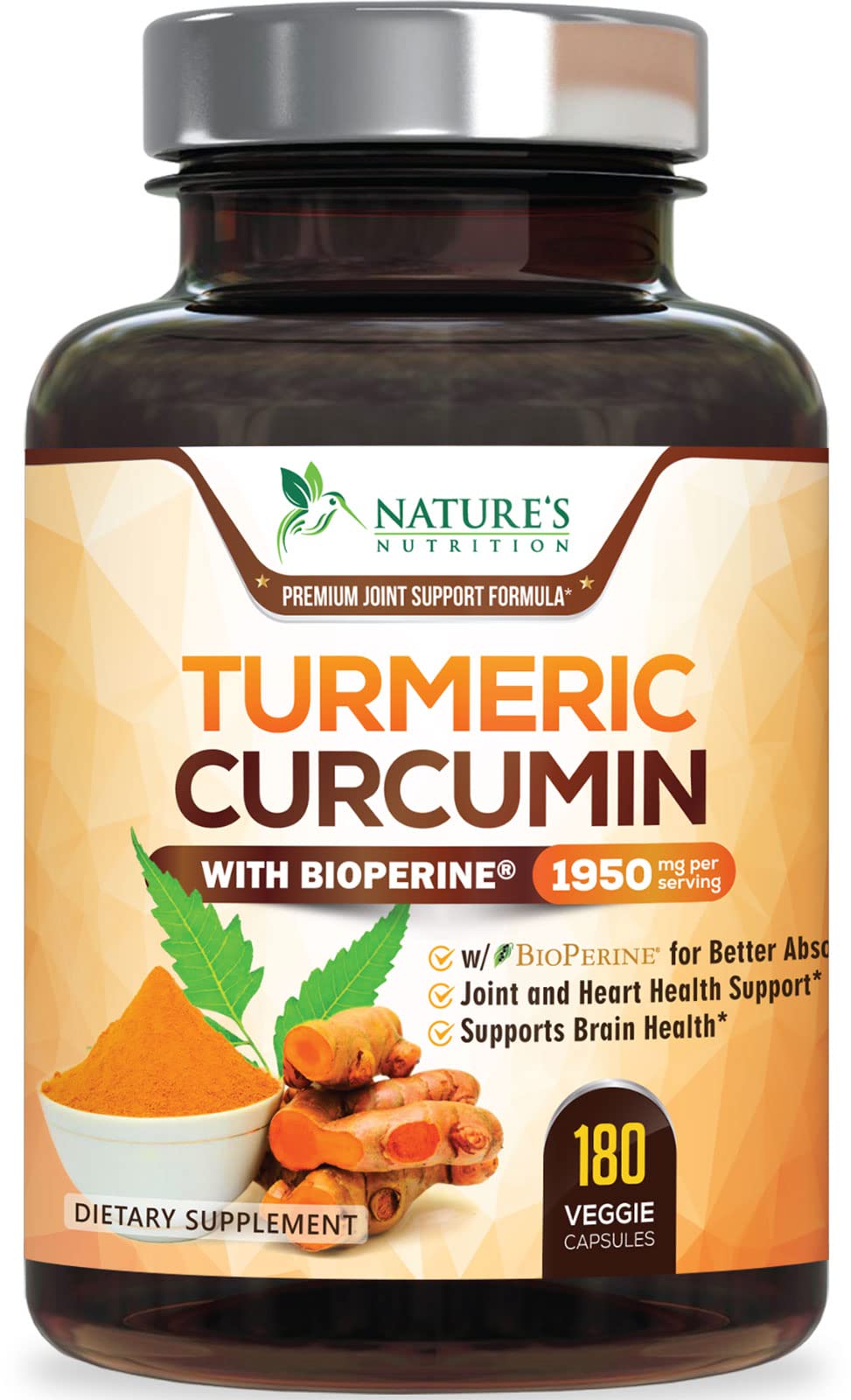 Nature's Nutrition Turmeric Curcumin bottle front highlighting 95% curcuminoids for daily wellness