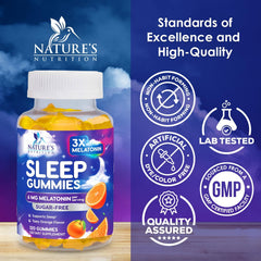 Nature's Nutrition Vegan Non-GMO Melatonin Gummies with plant-based sleep support.