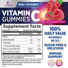 Nature's Nutrition Vitamin C Gummies raspberry bottle close-up showing chewy texture for easy daily dose