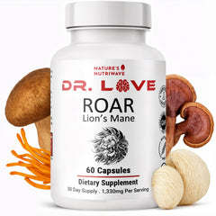Nature’s NutriWave ROAR Lion’s Mane bottle front view highlighting daily focus support.