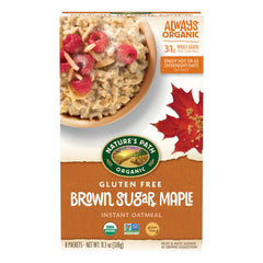 Nature's Path Brown Sugar Maple Instant Oatmeal packets for quick gluten-free breakfast options.