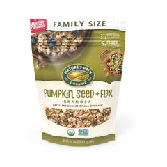 Nature's Path Pumpkin Seed + Flax Granola pack on kitchen counter for a wholesome breakfast
