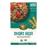 Nature's Path Smart Bran cereal box front with organic ingredients and 17g fiber per serving.