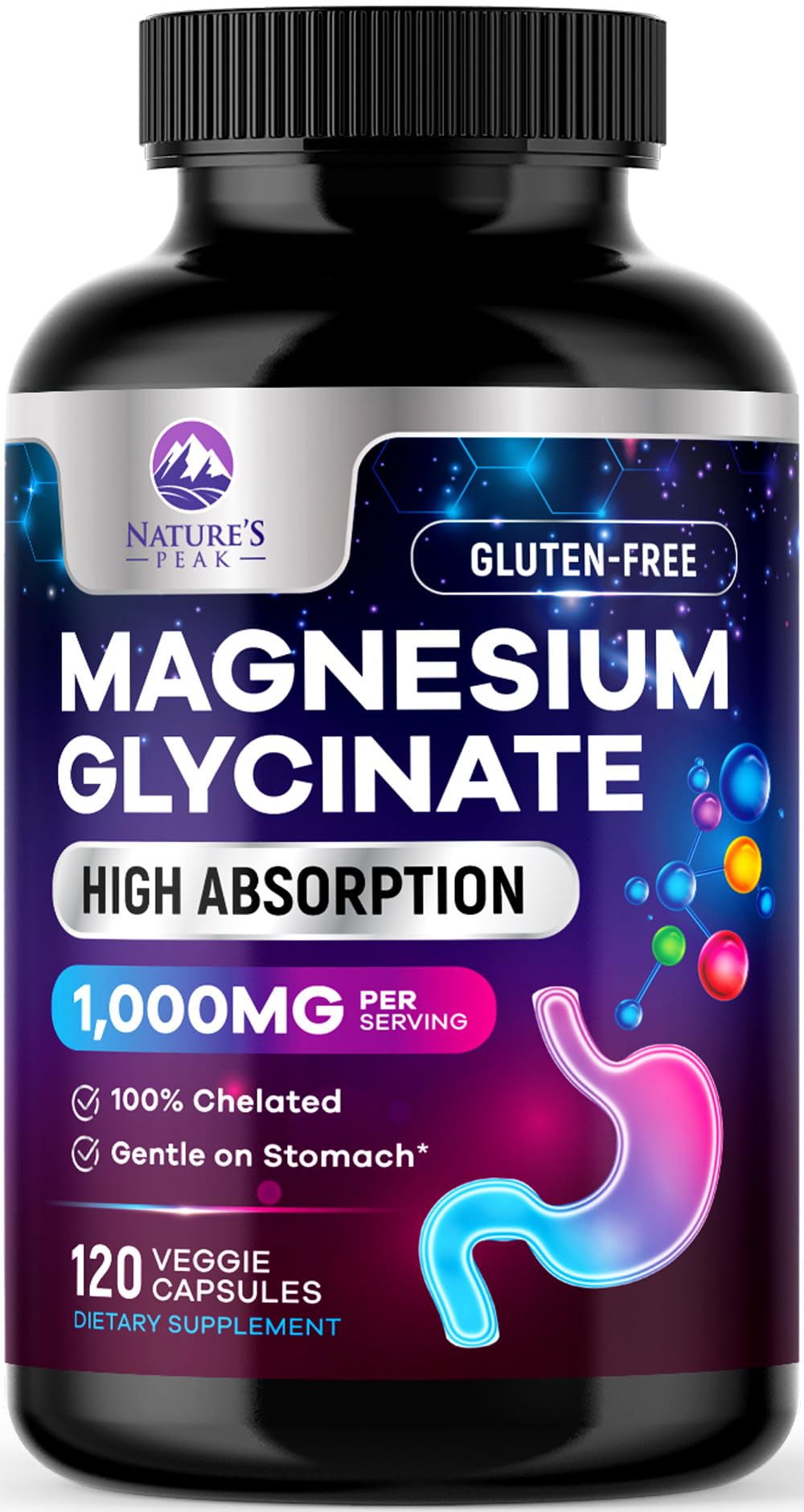 Nature's Peak magnesium glycinate 1000mg bottle supports daily wellness and easy supplementation.
