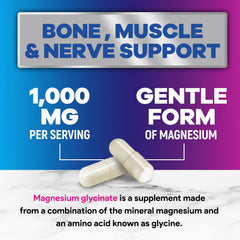 Nature's Peak magnesium glycinate bottle on wood showcases convenient daily use.