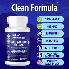 Nature's Perfect Night made in USA GMP facility label highlight quality.