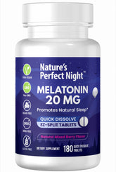 Nature's Perfect Night melatonin bottle front showing packaging and potency for restful nights