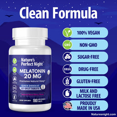 Nature's Perfect Night product label highlights vegan and gluten-free ingredients